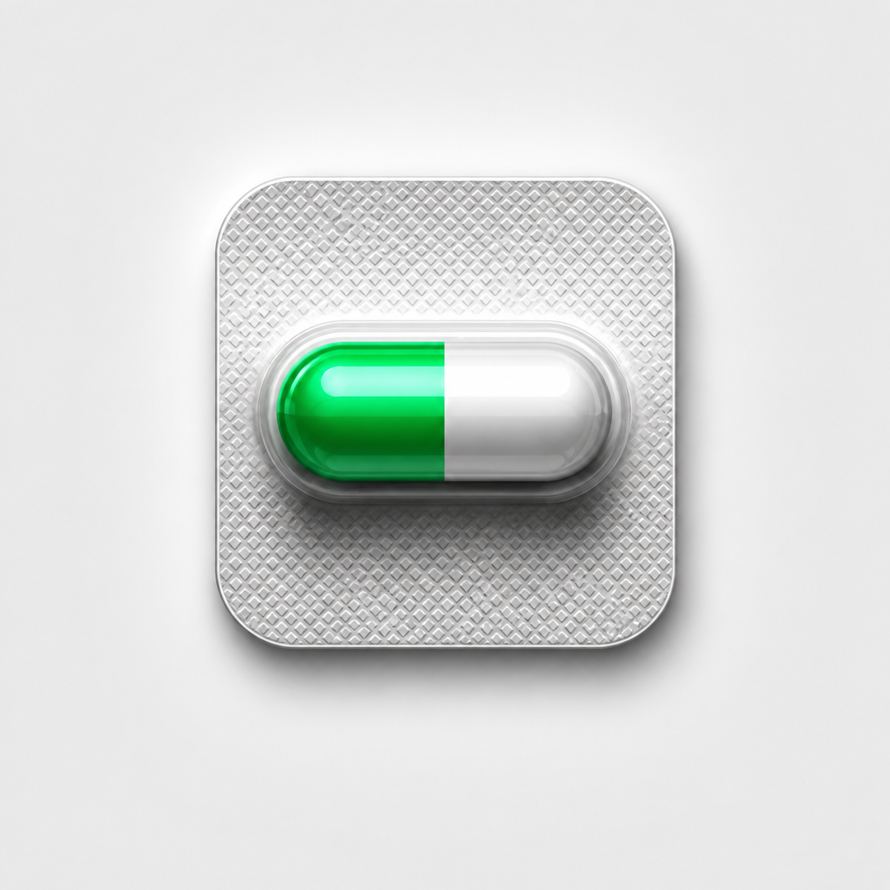Green and white $PILL capsule in blister packaging